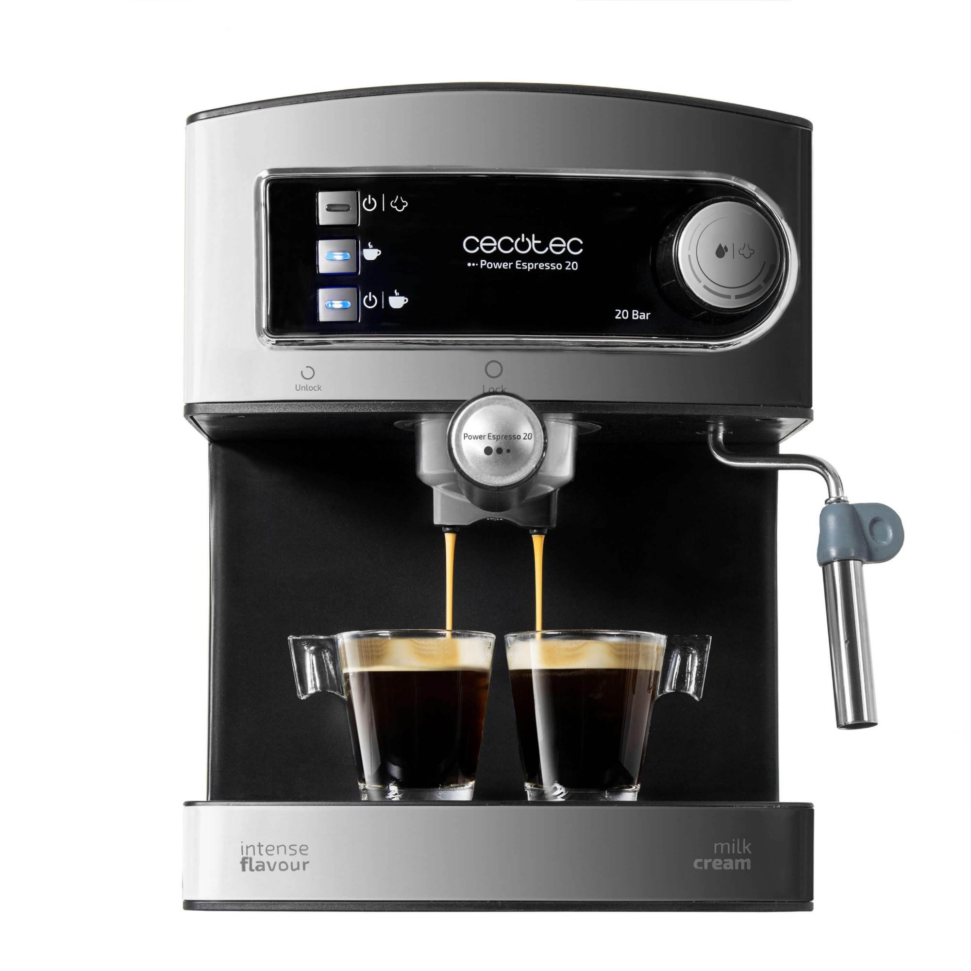 Masina de espresso Cecotec Power Espresso 20, 850W, 20 bar, 1.5 litri, Filtru pentru 1 sau 2 cafele,