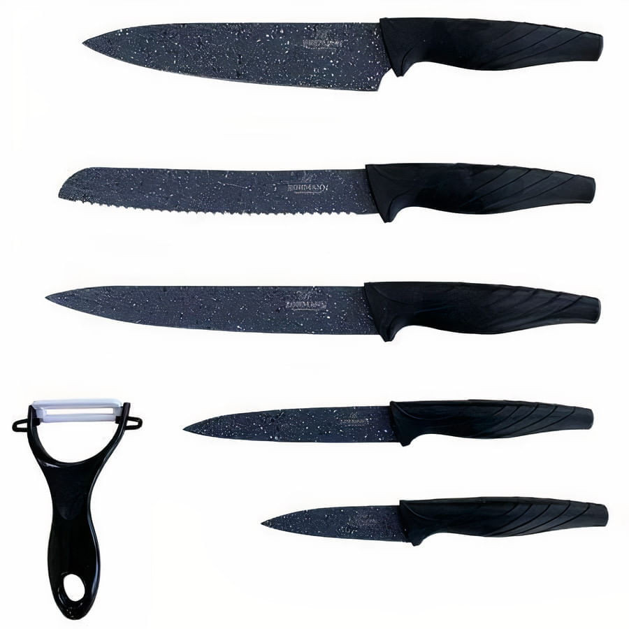 Set de cuțite într-o cutie Bohmann BH 5150, 6 piese, acoperire cu marmură, peeler, negru