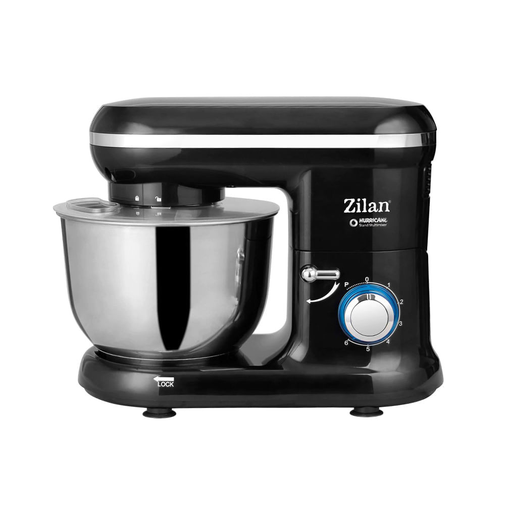 Mixer planetar Zilan ZLN-3185, 1000W, Cupa inox 4,5 L, 6 viteze + Pulse, Accesorii, Negru