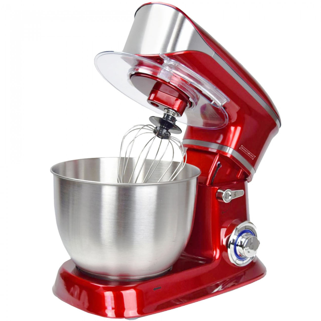 Mixer planetar Royalty Line RL-PKM1900.7, 1900W, Cupa inox 6.5 L, 6 viteze + Pulse, Accesorii, Rosu