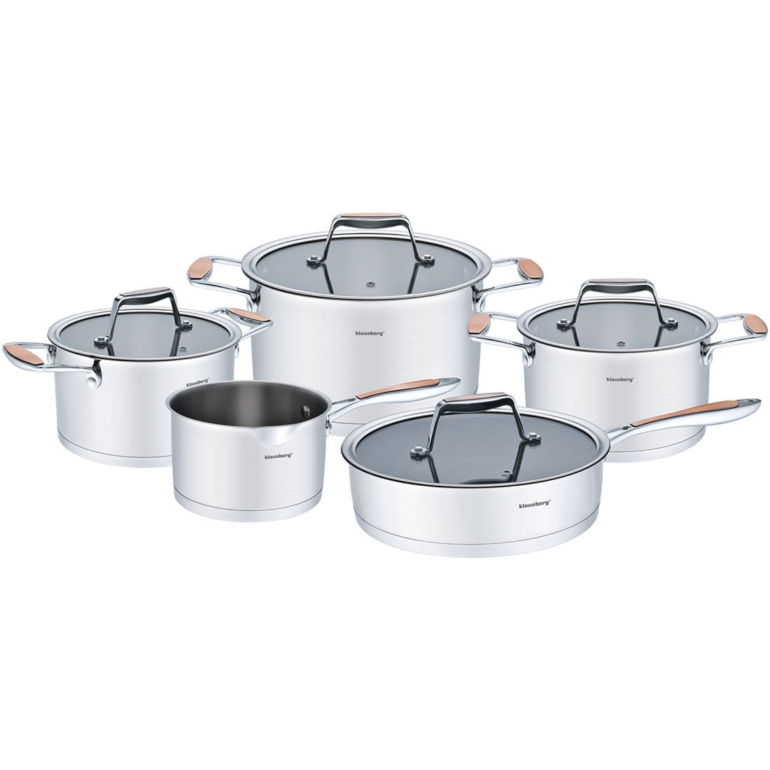 Set Oale Inox si Tigaie cu acoperire marmura, Klausberg KB 7229, 9 piese, Otel inoxidabil 18/10, Ind