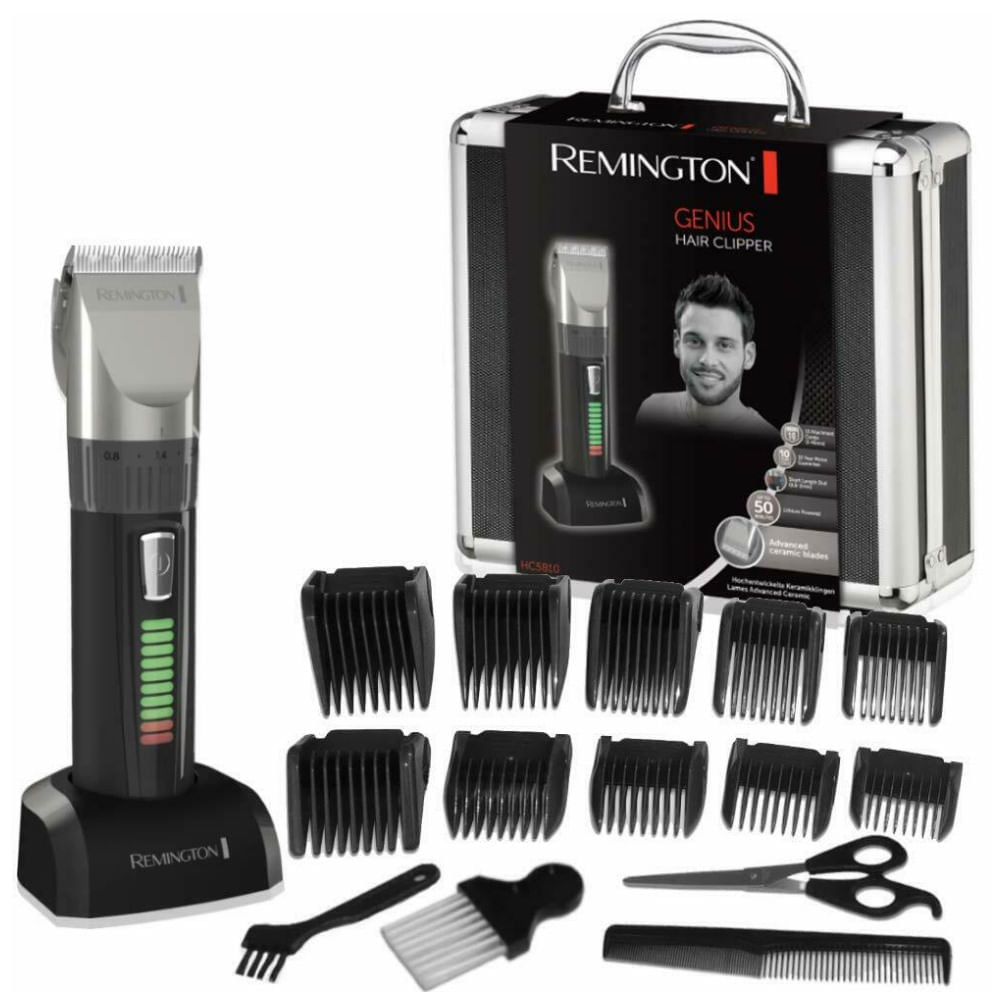 Машинка за подстригване Remington HC 5810 Genius, Безжична, 10 приставки, Аксесоари, Черен/сив