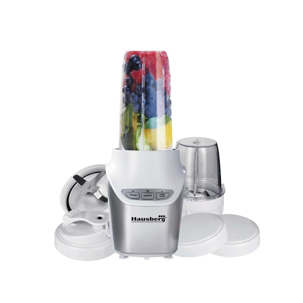 Blender Nutri Hausberg HB-7705AB, 1000W, 1 litru, polizor, lame de oțel, alb / argintiu