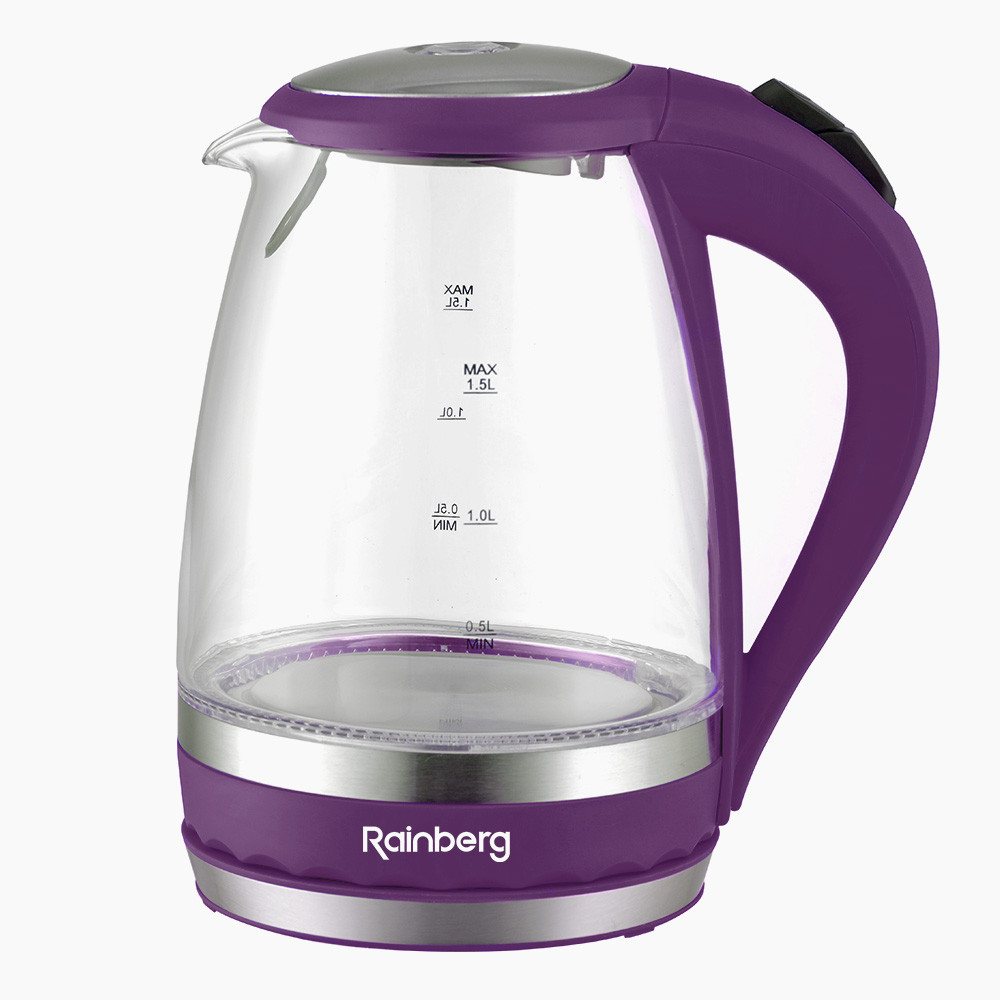 Fierbator electric Rainberg RB-701, 2200 W, 1,8 litri, lumini LED, sticla, violet