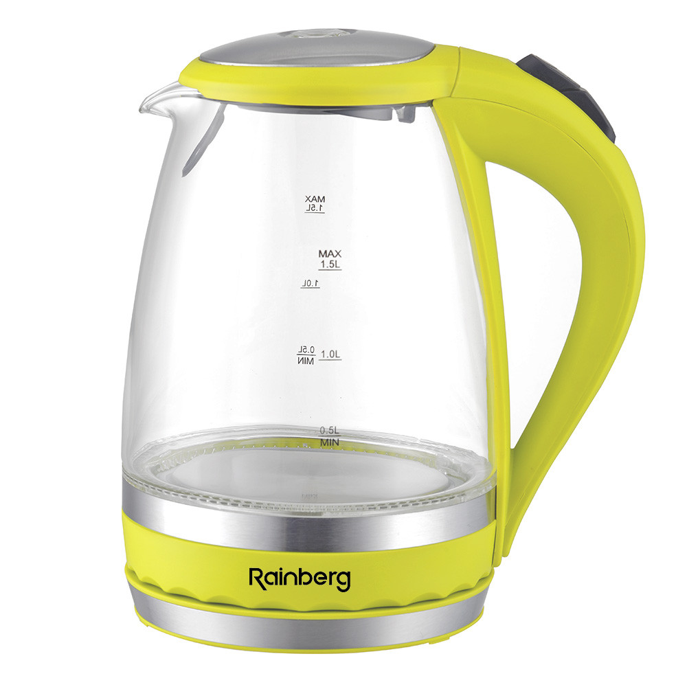 Fierbator electric Rainberg RB-701, 2200 W, 1,8 litri, lumini LED, sticla, verde