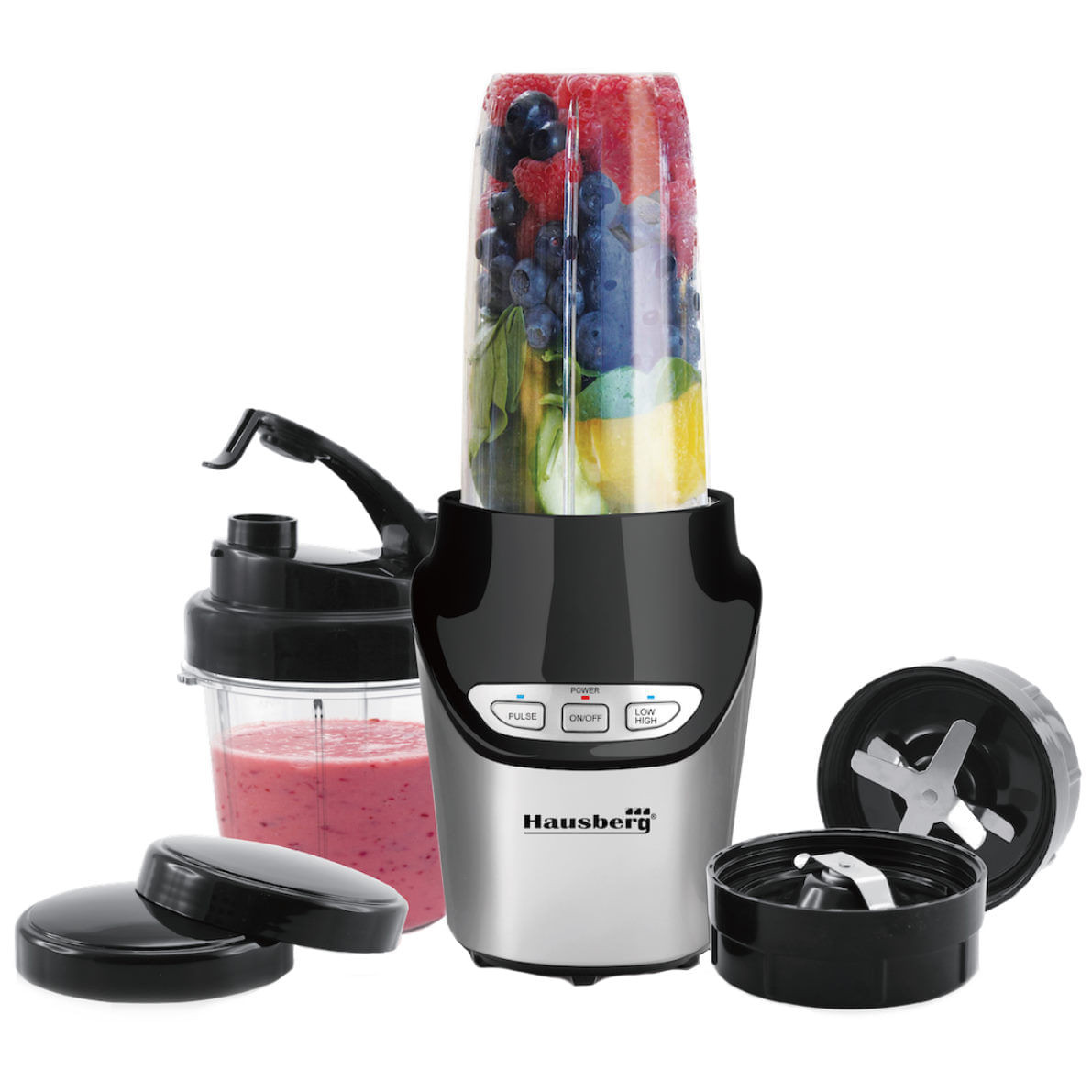 Blender 2 in 1 Hausberg HB-7705NG, 1000W, 1 l, 2 viteze + PULSE, Negru