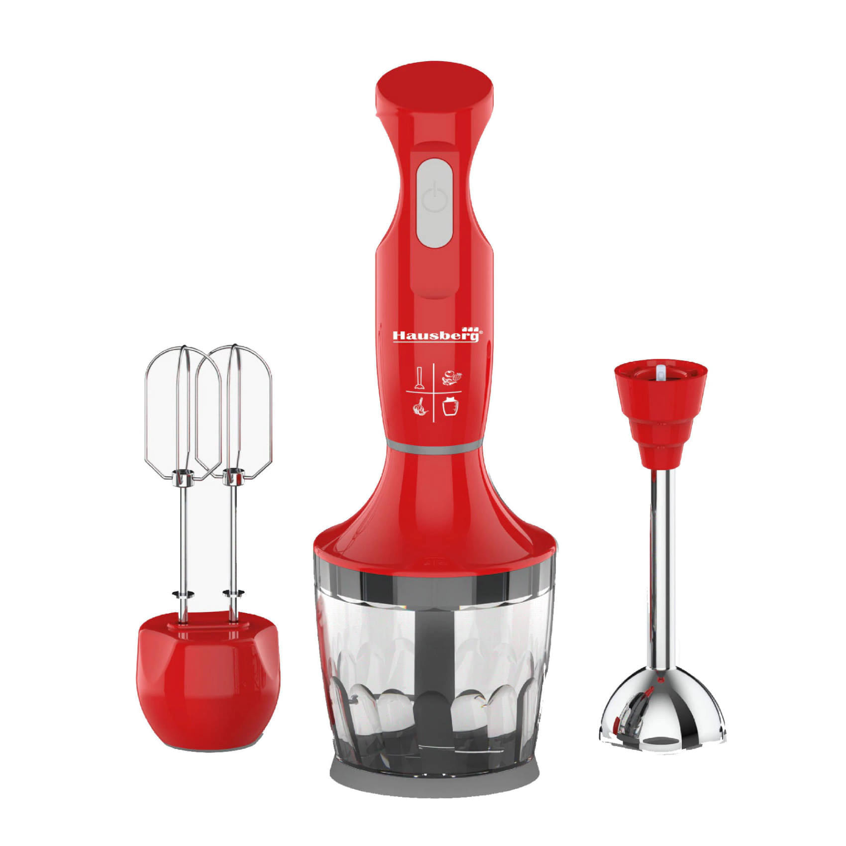 Blender, tocător și mixer Hausberg HB-7706RS, 600W, 30000 rpm, 750ml, Roșu