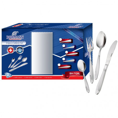 Set tacamuri pentru 6 persoane Bohmann BH 7124L, 24 piese, Cutie, Otel inoxidabil, Inox