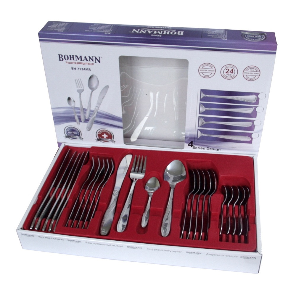 Set tacamuri Bohmann BH 7124MR, 24 buc, Cutie, Otel inoxidabil, Inox