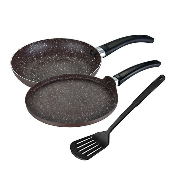 Set tigaie si tigaie pentru clatite Muhler MR-2626S, Cu spatula, 26 cm, Acoperire marmura, Maro