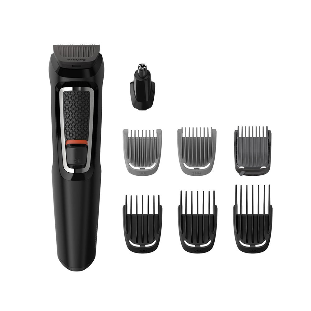 Trimmer 8in1 Philips MG3730/15, Wireless, 60 min, 7 atasamente, Auto-ascutire, Lame cu ascutire, Neg