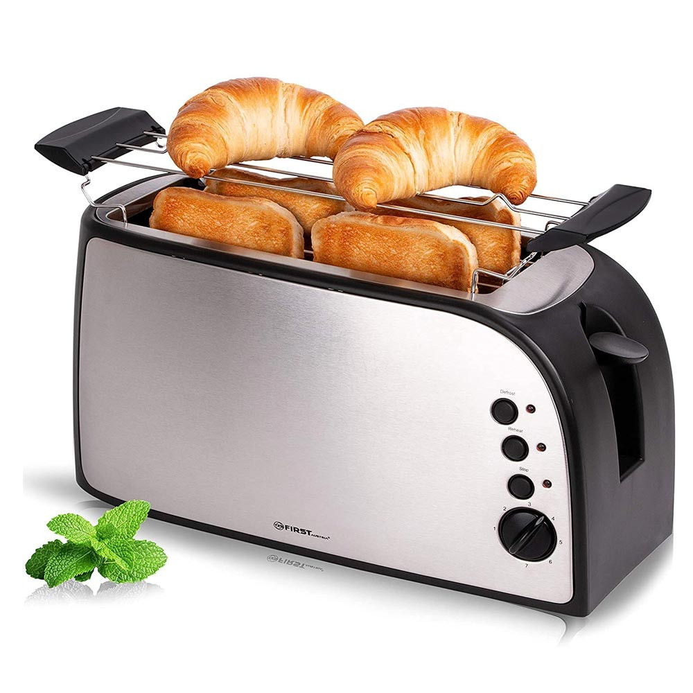 Toaster First Austria FA-5367-1, 1500 W, 7 nivele, 4 felii, termostat, dezghetare, Inox/negru