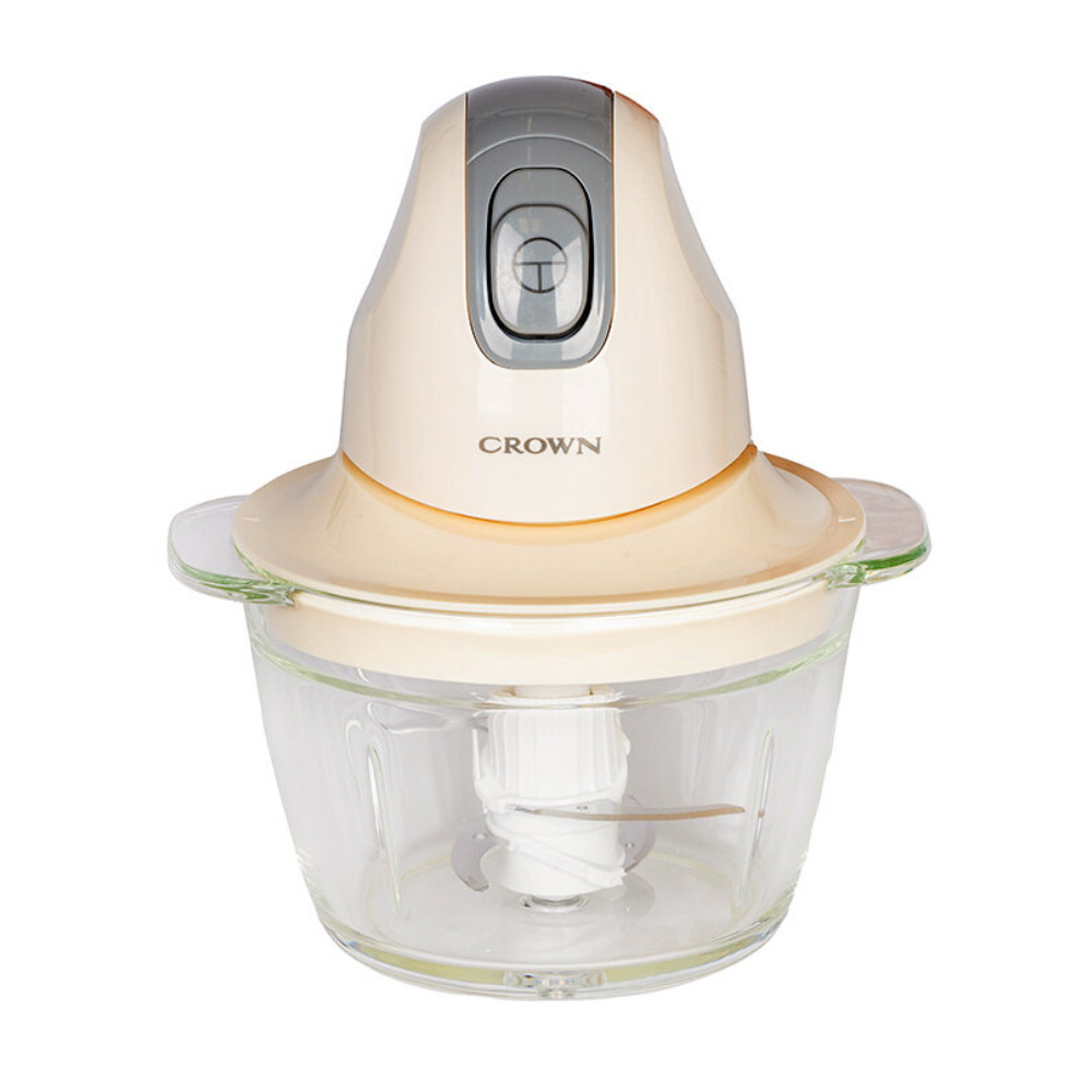 Tocator electric de alimente Crown MC-3001, 300 W, 1 L,Llama dubla, Bol de sticla, Bej