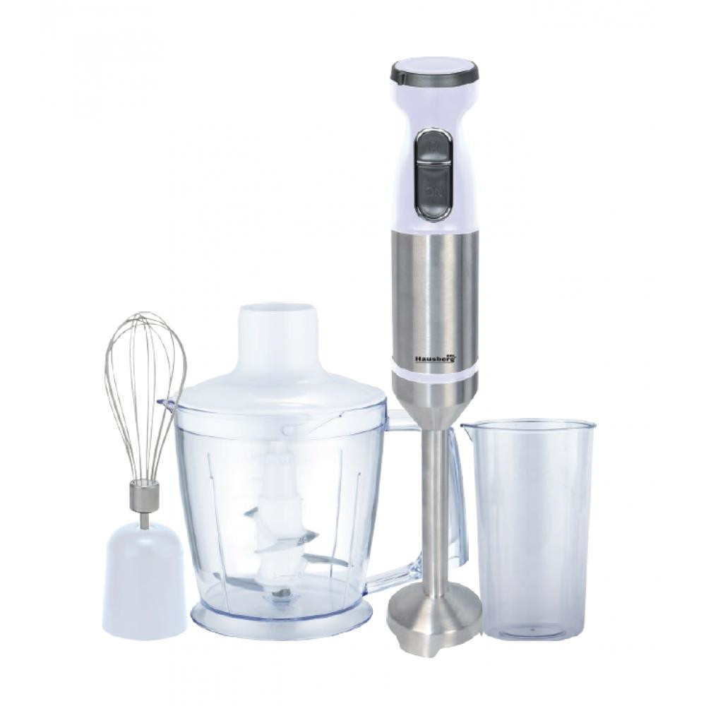 Set blender, tocator si mixer Hausberg HB-7700AB, 1000W, Lama de otel, Tocator: 1 L, Inox/Alb