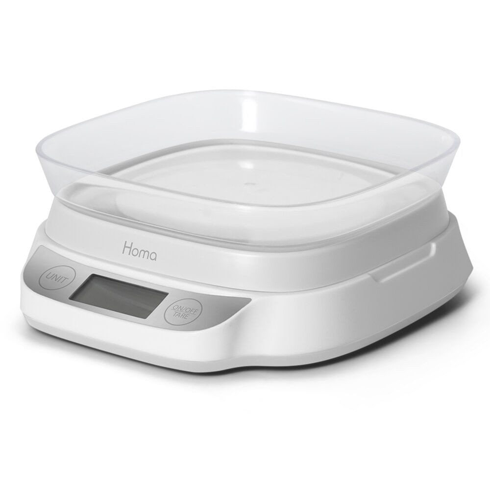 Cantar electronic de bucatarie Homa HS-818B, 5 kg, g / lbs / oz, CONTAINER, Bol, ecran LCD, Alb