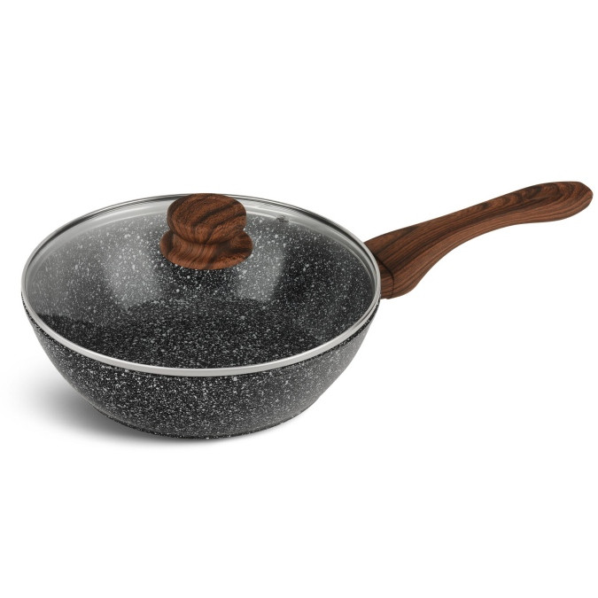 Tigaie wok Edenberg EB-5662, 24 cm, Acoperire granit, Inductie, Maner din lemn, Gri grafit