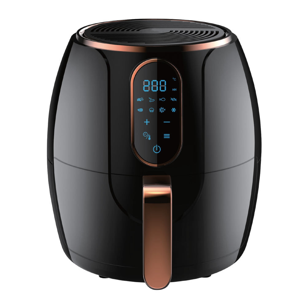 Friteuza cu aer cald HIBERG KD350, 1200W, 8 programe, 3.2l, Timer, Negru/aur roz