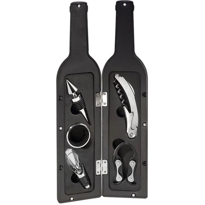 Bohman BH-WO-01 5-Piece Wine Set in a Box, Corkscrew, Pourer, Stopper, Black