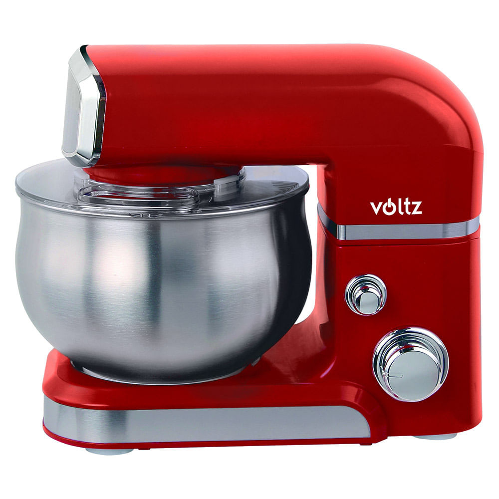 Mixer planetar Voltz V51115D, 1000W, Cupa 3.5 L cu capac, 6 viteze, Tel, Carlig aliat, Spatula, Roșu