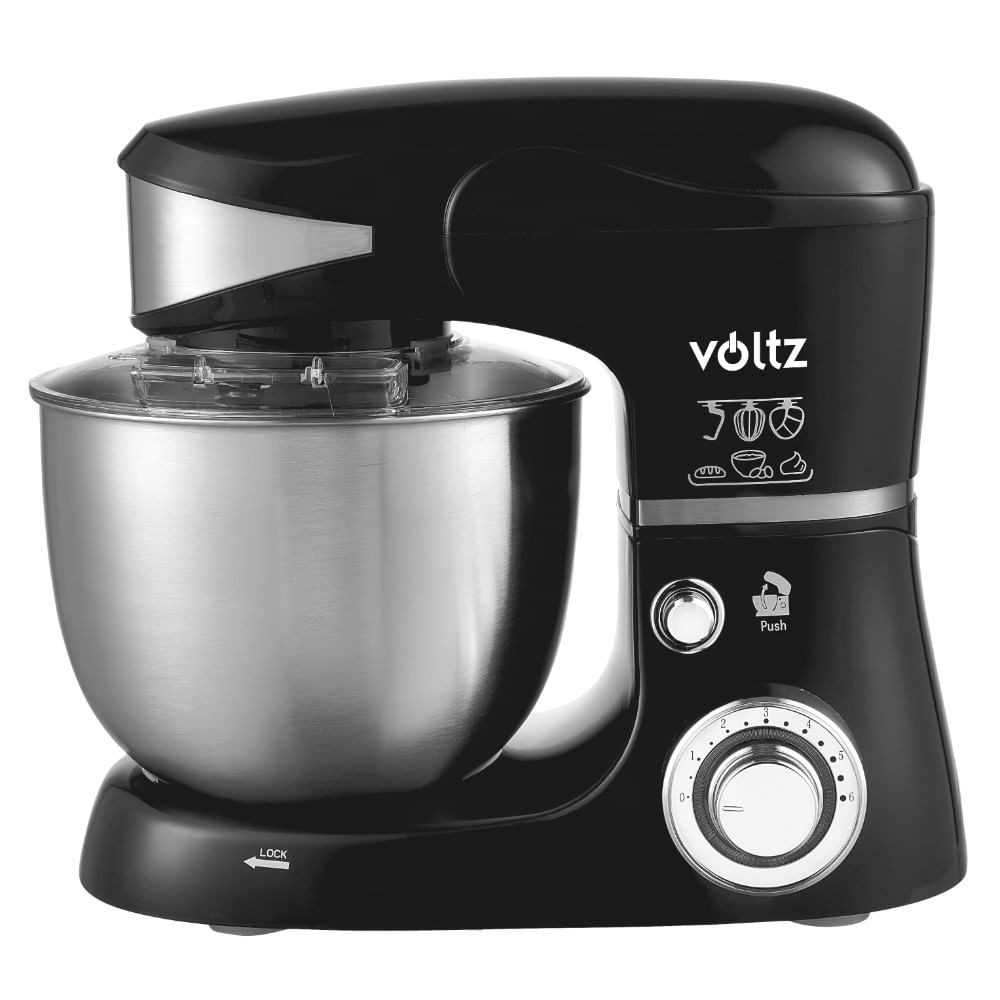 Mixer planetar Voltz V51115G, 1600W, 5 litri, 3 agitatoare, 6 viteze, LED, Negru