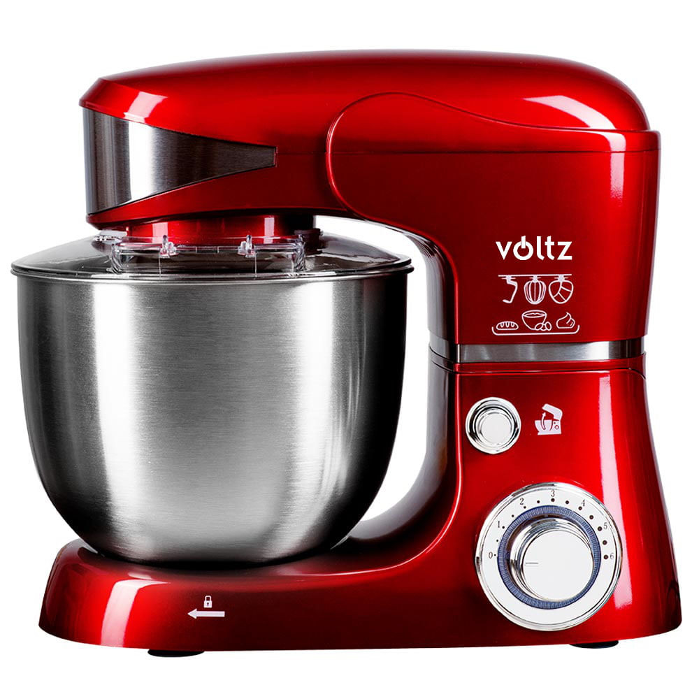 Mixer planetar Voltz V51115G, 1600W, 5 litri, 3 agitatoare, 6 viteze, LED, Roșu metalic