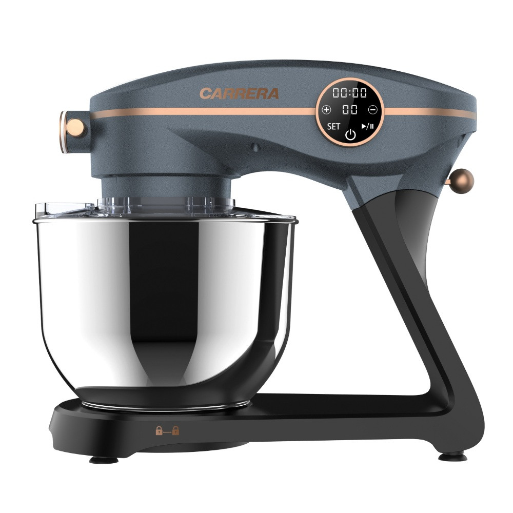 Mixer planetar Carrera 22476011,1800 W, Cupa otel inoxidabil 6L, 10 viteze, Digital, Gri/Negru