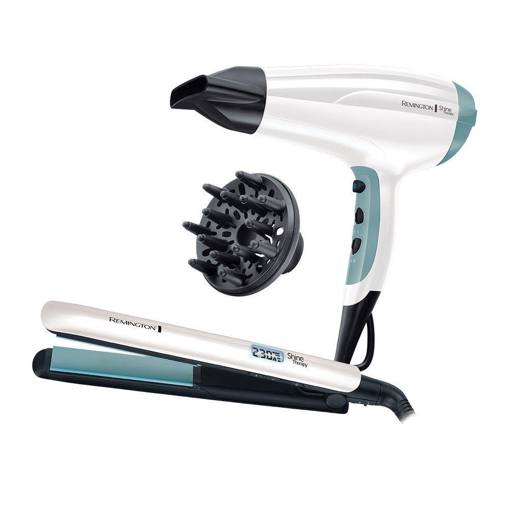 Подаръчен комплект Remington S8500GP, Преса, Сешоар, 2300W, 150C - 230C, Turbo Boost, Йонизация, Аксесоари, Бял