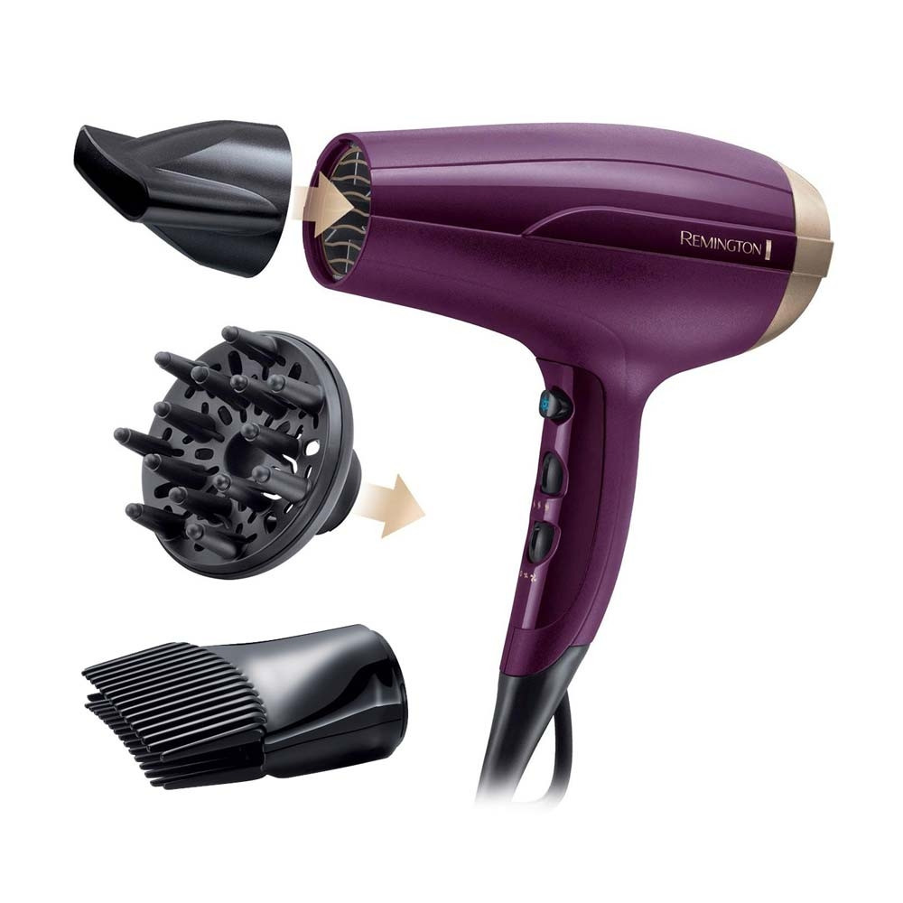 Сешоар Remington D5219, 2300W, 3 нива темп, 2 скорости, 3 приставки, Защита от прегряване, Лилав