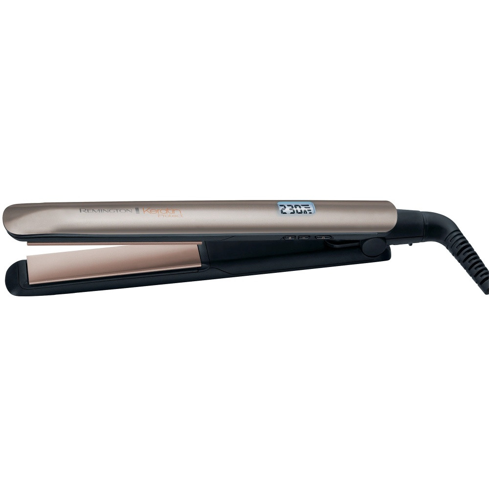 Преса за коса Remington S8540 Keratin Protect, Керамични плочи, 9 температурни настройки, LCD дисплей, Бронз/Черен