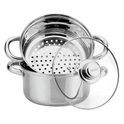 Oala pentru gatit cu aburi Kinghoff KH 3315, 18 cm, 2.5 L, 3 piese, Inductie, Inox