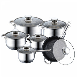 Set oale si tigaie Royalty Line RL-1231 M Otel inoxidabil 12 piese Inductie Acoperire marmura Inox