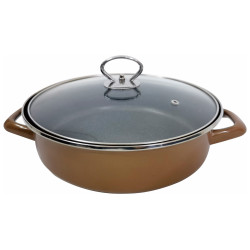 Tava si oala 2in1 Rosberg R51222A32CT 32 cm Acoperire marmura Capac Inductie Cuptor Maro