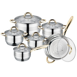 Set oale si tigaie Royalty Line RL-1231G 12 piese Baza multistrat Inductie Inox/Auriu