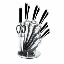 Set de cuțite cu suport Herenthal HT-KKS700, 8 bucăți, oțel, ascuțitor și foarfece, negru / oțel inoxidabil