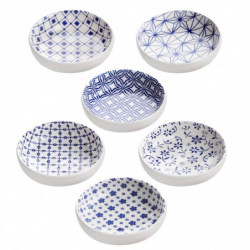 Set boluri Hermia 283PLN1201, 6 buc, Ceramica, 10x3 cm, Alb/albastru