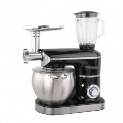 Robot de bucatarie cu bol din otel Royalty Line RL-PKM2200BG, 2200W, 8,5 litri, Blender, Mixer, Masina de tocat carne, Negru