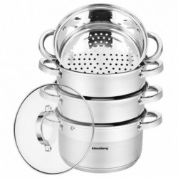 Oala pentru fiert cu aburi Klausberg KB 7140, 20 cm, 3.1 l, 5 parti, Inductie, Inox