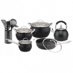 Set de ustensile și accesorii HausRoland A-126 16 bucăți ceainic tacâmuri inducție oțel inoxidabil / negru mat