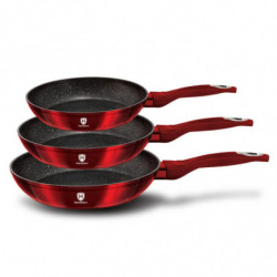 Set de tigai HomeVero HV-3001 3 buc Acoperire cu marmura Soft-touch Inductie Bordeaux