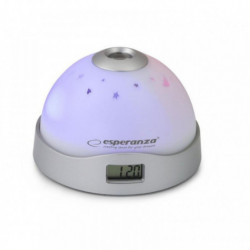 Ceas cu proiector si alarma Esperanza Cassiopeia EHC001, LED lumini, 3xAAA, Alb / Argintiu