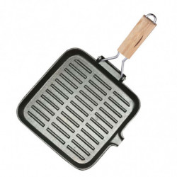 Tigaie grătar din fontă Rosberg R54616A24 23x23 cm uleiată mâner pliabil negru