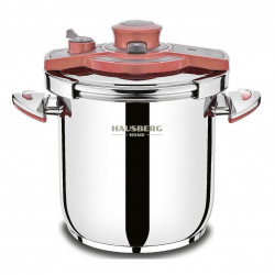 Oala sub presiune Hausberg HB-H 309 9 litri inox 18/10 Inductie Triplu fund Inox/rosu