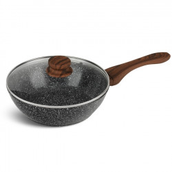 Tigaie wok Edenberg EB-5663, 28 cm, acoperire granit, inductie, maner din lemn, grafit/gri