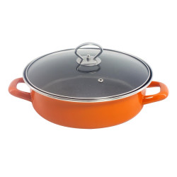 Tava si oala 2 in 1 Rosberg R51222A32CT 32 cm Acoperire din marmura Capac Inductie Cuptor Portocaliu