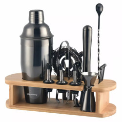 Set cocktail Klausberg KB 7584, 17 piese, Suport din bambus, Grafit